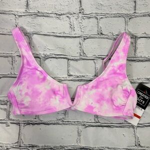 Tie Dye Neon Pink V neck Bikini Top